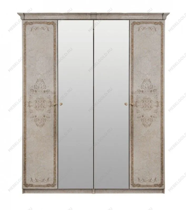 Шкаф Патрисия 4-дверный (1+2+1) с зеркалом крем корень глянец | изображение 1