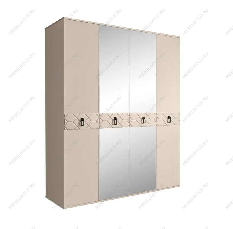 Шкаф 4-х дв. с зеркалами Bogemia Farfalle (Ваниль/Черный) БМШ1/4(Fa)