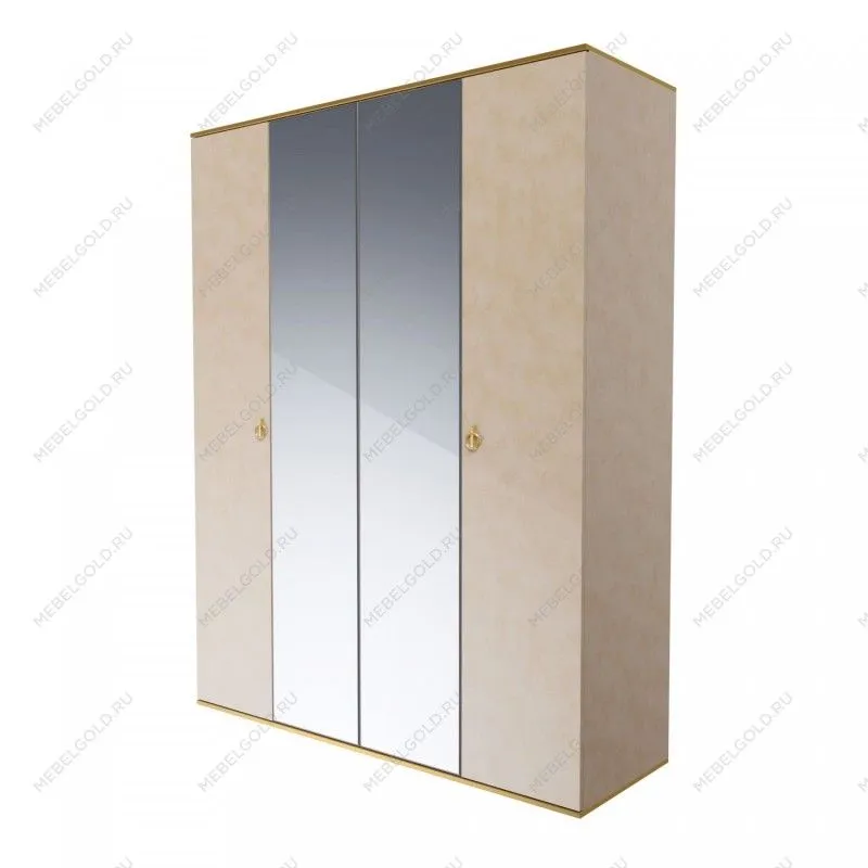 Шкаф 4-х дверный с зеркалом Римини (Латте/Золото) РМШ1/4