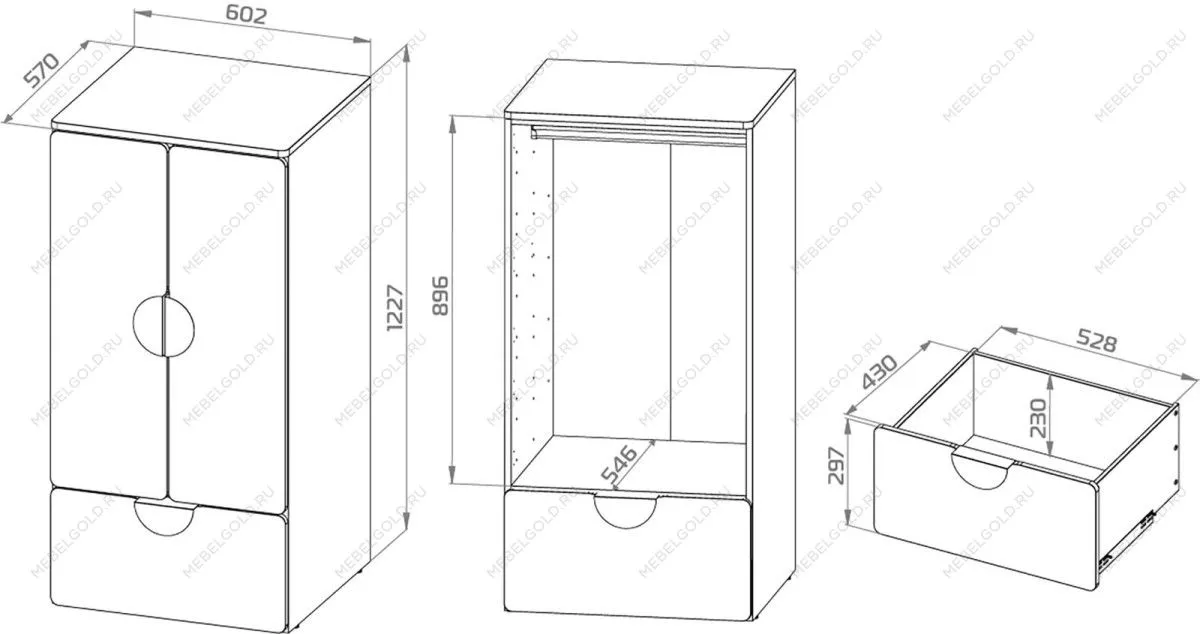 Шкаф распашной Пикси, с двумя дверьми, полкой и выдвижным ящиком 60х57х120, белый (робкий подснежник) | изображение 14