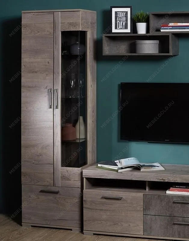 Пенал Д-3л со стеклом левый, Денвер (600*377*2020) Риббек серый, 31305 | изображение 1