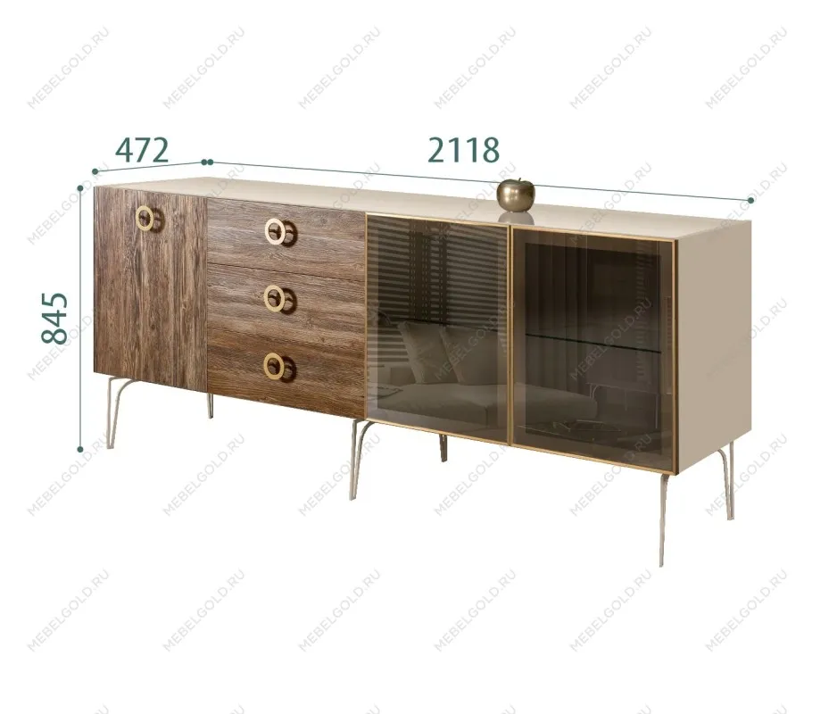 Комод 2.1м Bogemia Wood Fi (Ваниль) (Lakobel/Золото) БМКМ-5(Wo)[5][10]