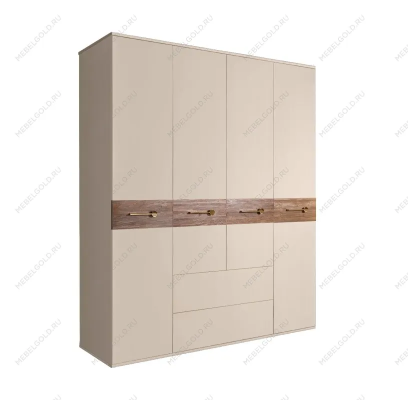 Шкаф 4-х дверный с ящиками, Bogemia Wood Wo (Ваниль/Золото) БМШ2/41(Wo)