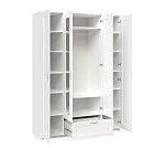 БРИМНЭС / СИРИУС Шкаф четырёхдверный ИКЕА / IKEA белый с одним выдвижным ящиком и двумя зеркалами | изображение 2