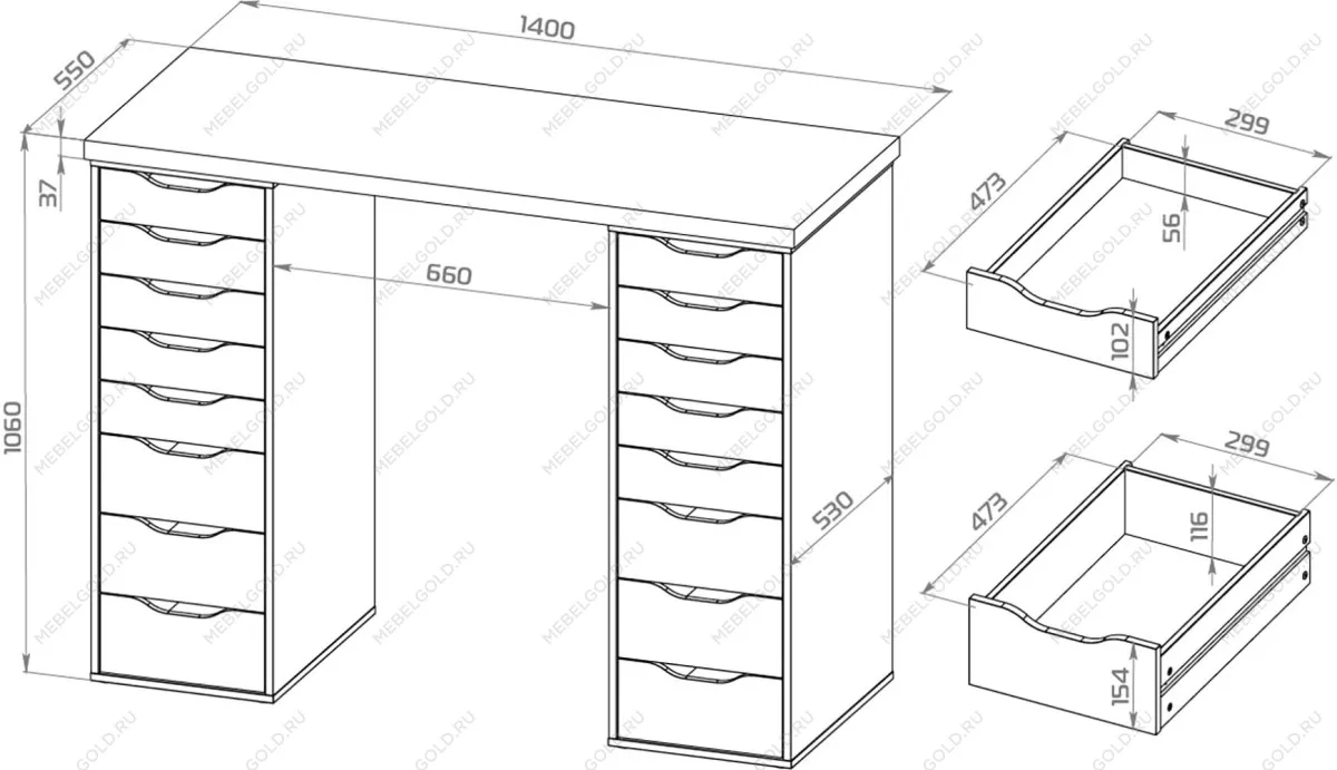 Стол письменный Ингар, 16 ящиков, 140х106х55 см, белый | изображение 15