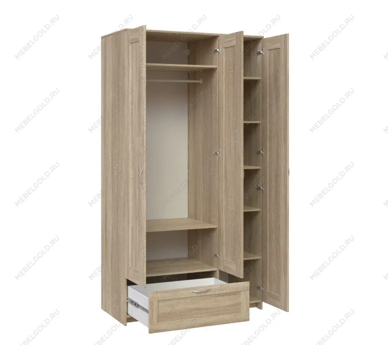 БРИМНЭС / СИРИУС Шкаф трёхдверный ИКЕА / IKEA с одним выдвижным ящиком и зеркалом, Дуб Сонома | изображение 2