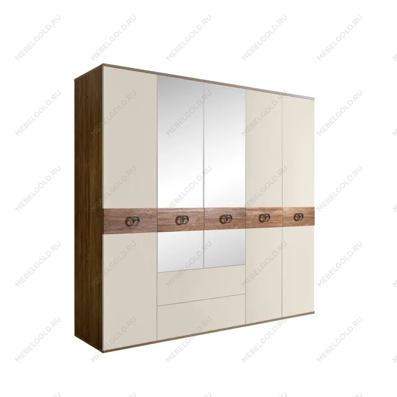 Шкаф 5-ти дверный с зеркалами, с ящиками, Bogemia Woodline Wood Fi (Слоновая кость/Хром) БМШ1/51(Wo)
