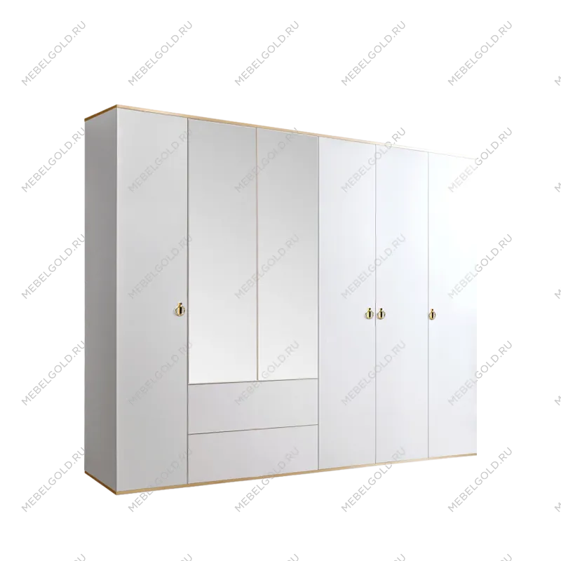 Шкаф 5-ти дверный с зеркалом, с ящиками Римини (Белый/Золото) РМШ1/51