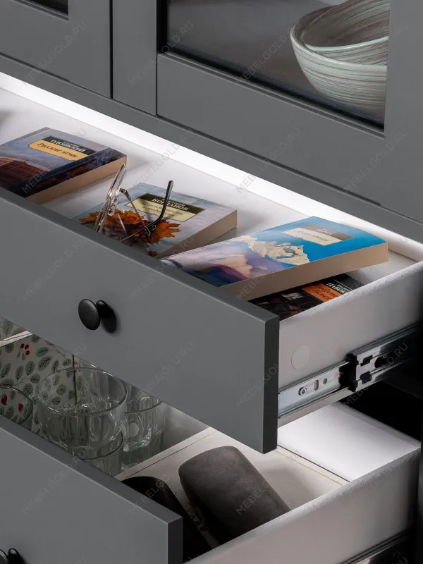 Лобня - Шкаф с витриной Сага, 90х41х215 см, серый | изображение 4