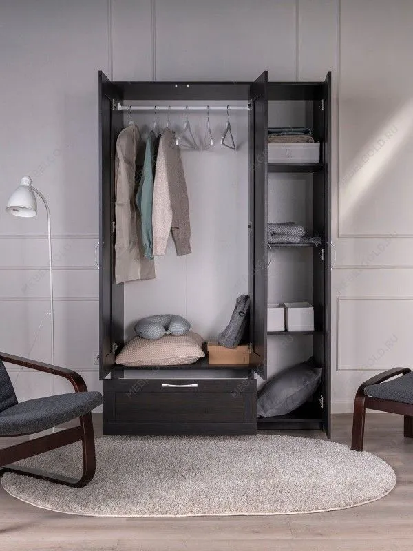 Шкаф Сириус, 3 двери и 1 ящик 117х50х190 см, с зеркалом, черно-коричневый, дуб венге | изображение 2