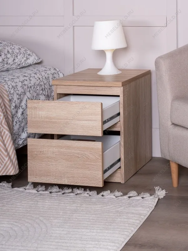 Тумба прикроватная КАСТОР, 2 ящика, 40х37х49 см, дуб сонома | изображение 1