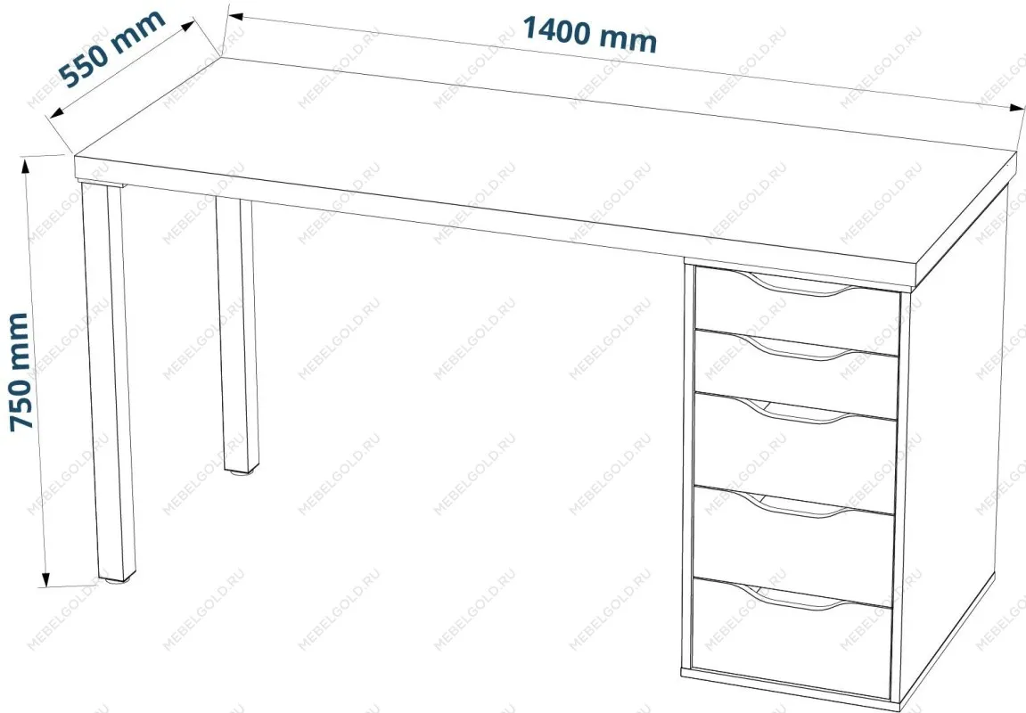 Стол письменный Ингар, 5 ящиков, 140х75х55 см, белый | изображение 8