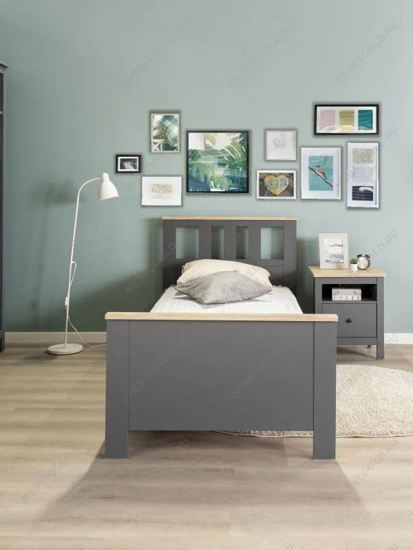 Кровать односпальная Сага, 90х200 см, серая/ясень | изображение 1