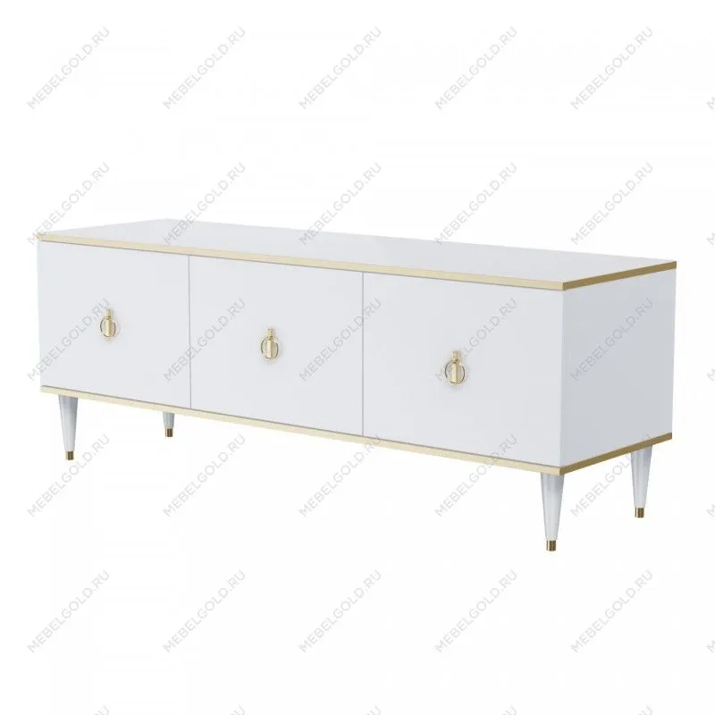 Тумба под телевизор (3 двери) Римини (Белый/Золото) РМТ-2