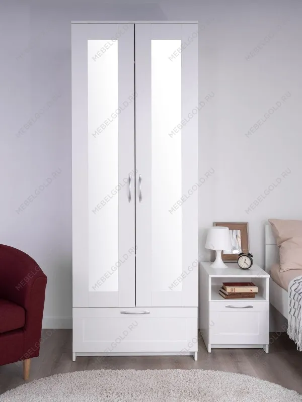 Шкаф Сириус, 2 двери и 1 ящик с зеркалом, 78х59х220 см, белый | изображение 4