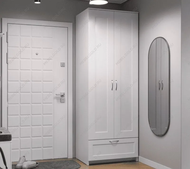 БРИМНЭС / СИРИУС Шкаф двудверный ИКЕА / IKEA белый с выдвижным ящиком | изображение 4