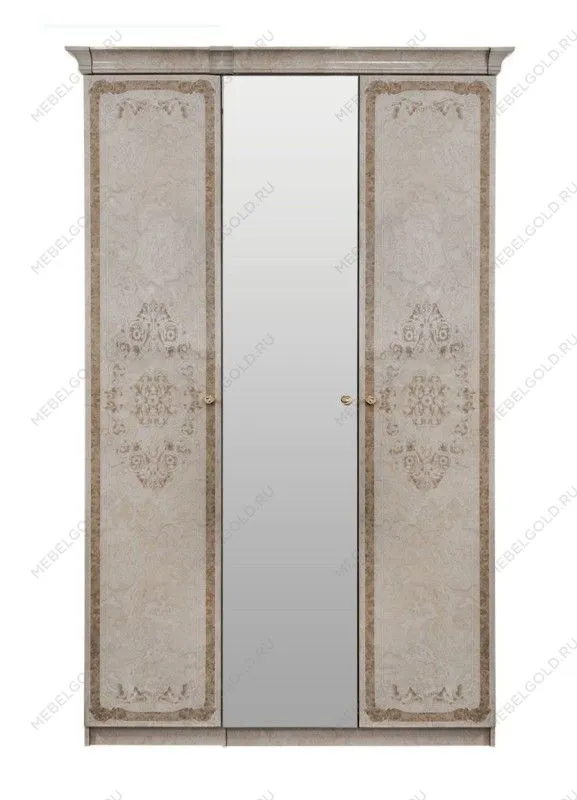 Шкаф Патрисия 3-дверный (2+1) с зеркалом крем корень глянец | изображение 1