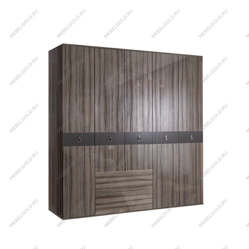 Шкаф 5-ти дверный с ящиками Римини СОЛО (Орех империя/Серебро) РМШ2/51(s)