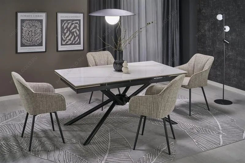 Стол обеденный Halmar VITORINO 160 раскладной (белый мрамор/черный) | изображение 1