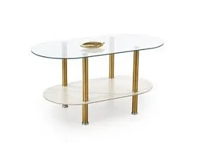 Стол журнальный Halmar DUCAT (белый мрамор/прозрачный/золотой)