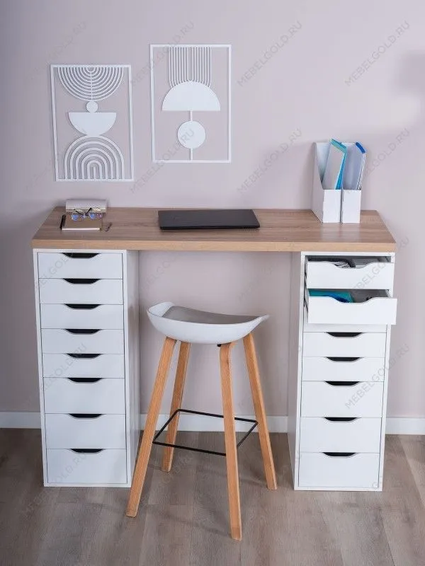 Стол письменный Ингар, 16 ящиков, 140х106х55 см, дуб беленый | изображение 4