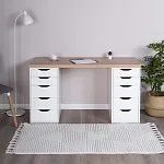 ИНГАР стол письменный ИКЕА / IKEA 2/55 140x75x55, дуб беленый/белый | изображение 4