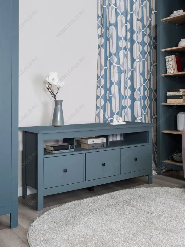 Тумба ТВ Сага, 3 ящика, 131х42х63 см, темно-бирюзовая | изображение 1