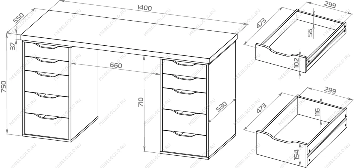 ИНГАР стол письменный ИКЕА / IKEA белый, 140x75, с двумя тумбами | изображение 3