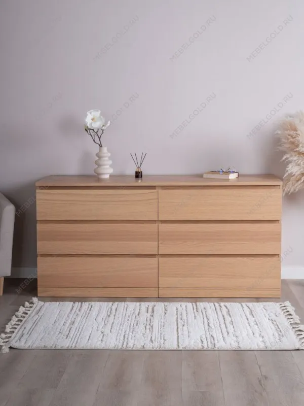 Комод Варма Прайм, 6 ящиков, горизонтальный, 160х77х48 см, шпон натурального дерева, дуб беленый | изображение 4