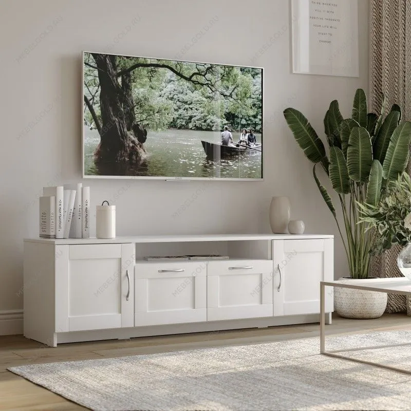 Тумба для ТВ Сириус, 2 двери и 2 ящика, 156х41х47 см, белая | изображение 8