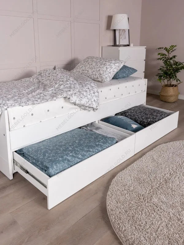 Кровать раздвижная Сириус, с ящиками, 90х200/180х200 см, белая | изображение 6