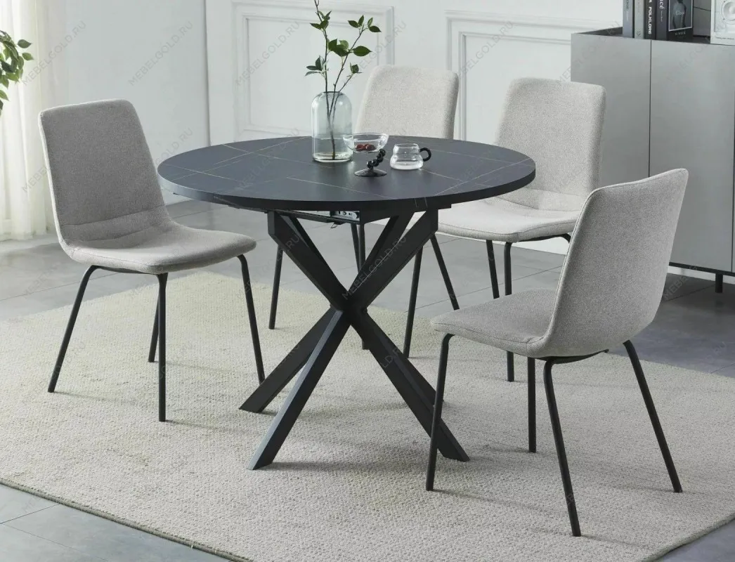 Стол обеденный Signal GASTON 100 раскладной (черный мрамор/черный мат) | изображение 3