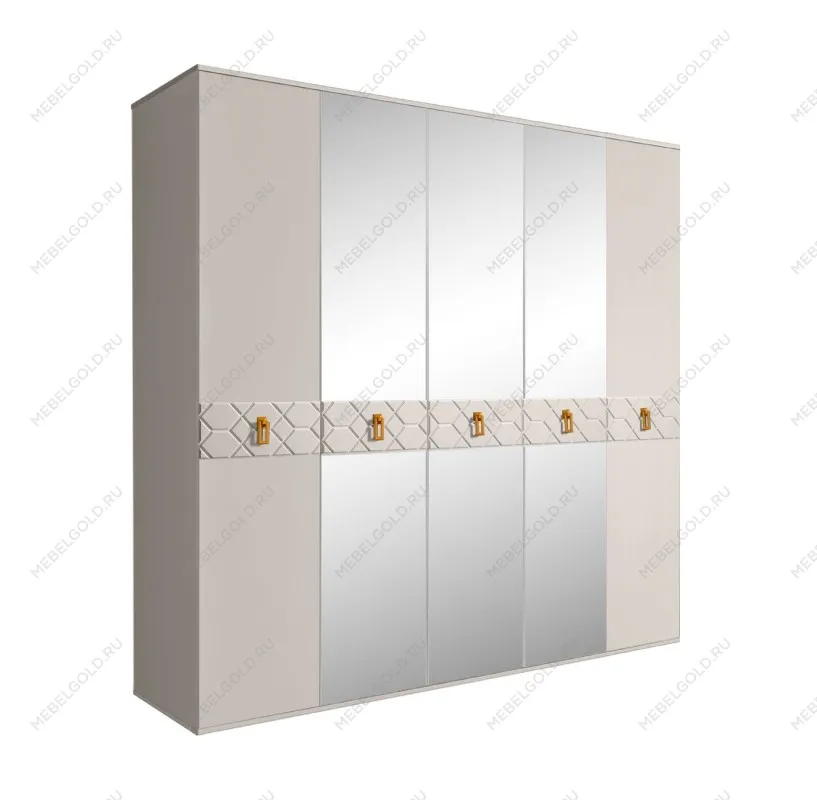 Шкаф 5-ти дв. с зеркалами Bogemia Farfalle (Шелк/Золото) БМШ1/5(Fa)