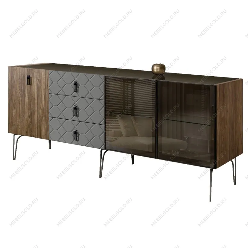 Комод 2.1м Bogemia Woodline Wood Fa (Серый) (Lakobel/Черный) БМКМ-5[5][10]