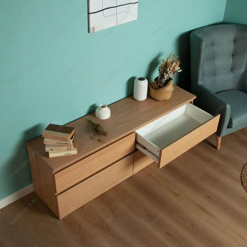 Комод Варма, 4 ящика, горизонтальный, 160х54х40 см, шпон натурального дерева, дуб беленый | изображение 5