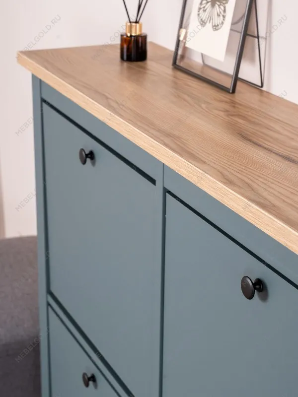 Обувница Сага с 4 откидными ящиками 113х108 темно-бирюзовая-ясень | изображение 2