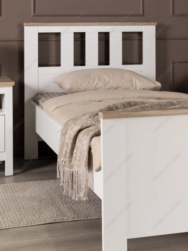 Кровать односпальная Сага, 90х200 см, белая/ясень | изображение 1