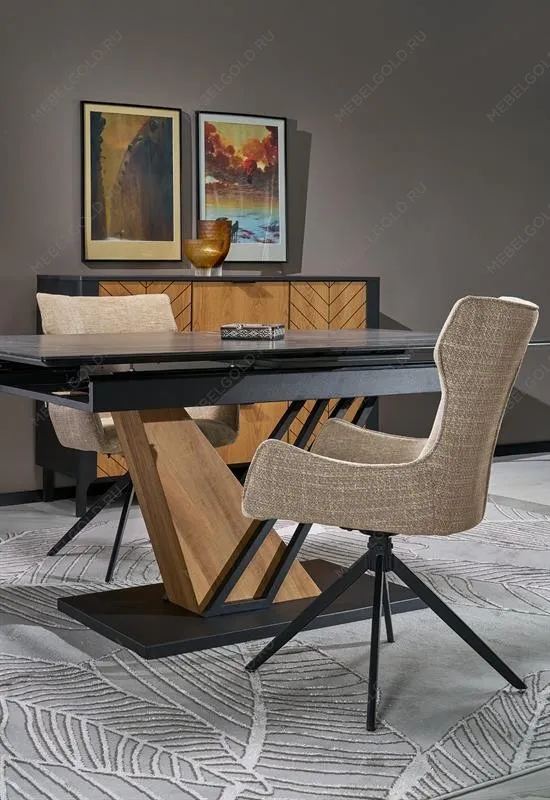 Стол обеденный Halmar VOLANT 160 (черный мрамор/дуб золотой) | изображение 10