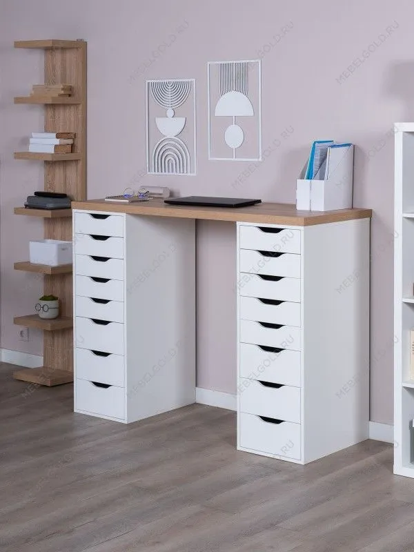 Стол письменный Ингар, 16 ящиков, 140х106х55 см, дуб беленый | изображение 6