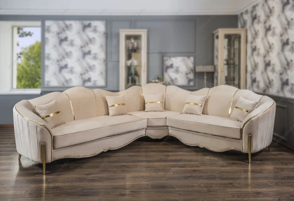 Диван Лара угловой 3-у-2 бежевый золото | изображение 1