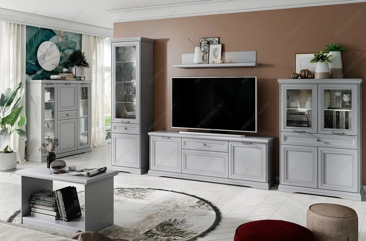 Балашиха - Шкаф с витриной Валенсия 2V2D1S серый | изображение 2