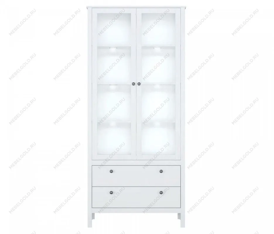 Шкаф-витрина Ева (Хельга) REG2W2S с подсветкой белый