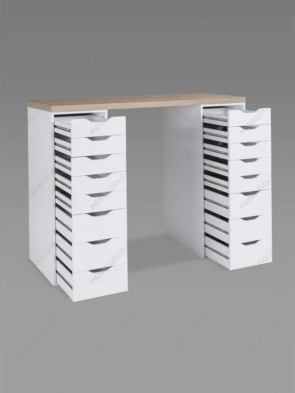 Стол письменный Ингар, 16 ящиков, 140х106х55 см, дуб беленый | изображение 11