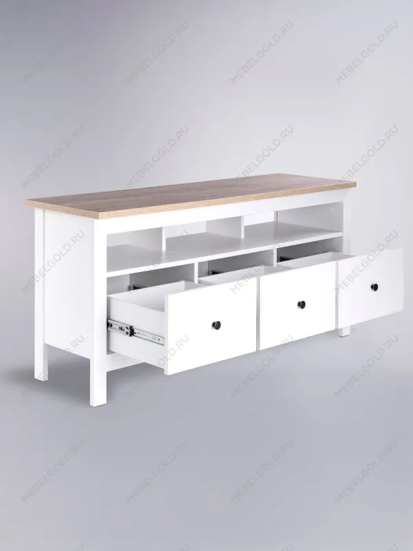 Тумба ТВ Сага, 3 ящика, 131х42х63 см, белая/ясень | изображение 10