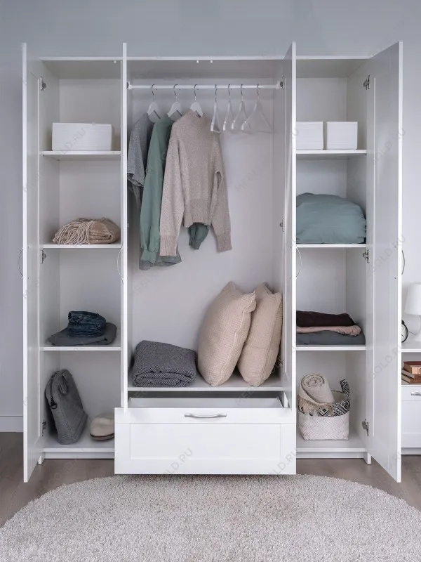 Шкаф Сириус, 4 двери и 1 ящик с зеркалами, 156х50х190 см, белый | изображение 1