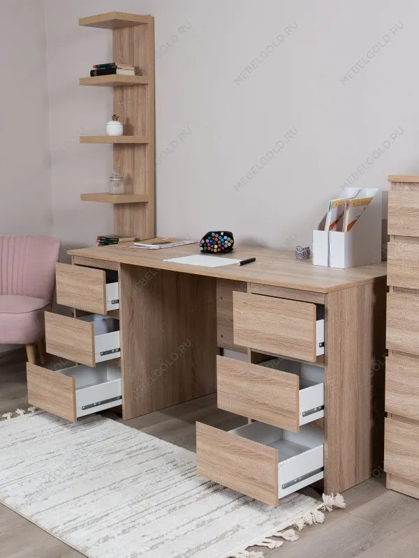 Стол письменный Кастор, 6 ящиков, 151х65х75 см, дуб сонома | изображение 2