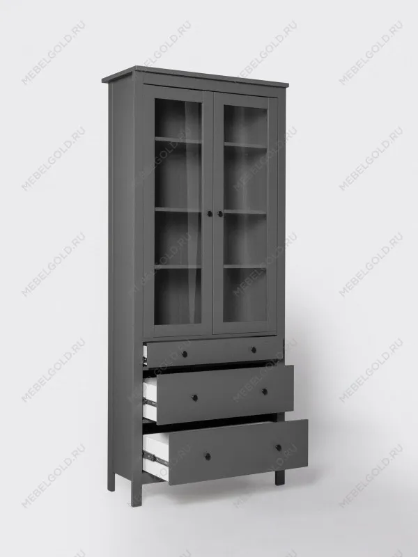 Лобня - Шкаф с витриной Сага, 90х41х215 см, серый | изображение 9