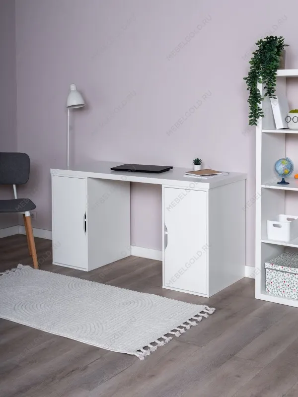 Стол письменный Ингар, с двумя дверцами, 140x75x55, белый | изображение 1