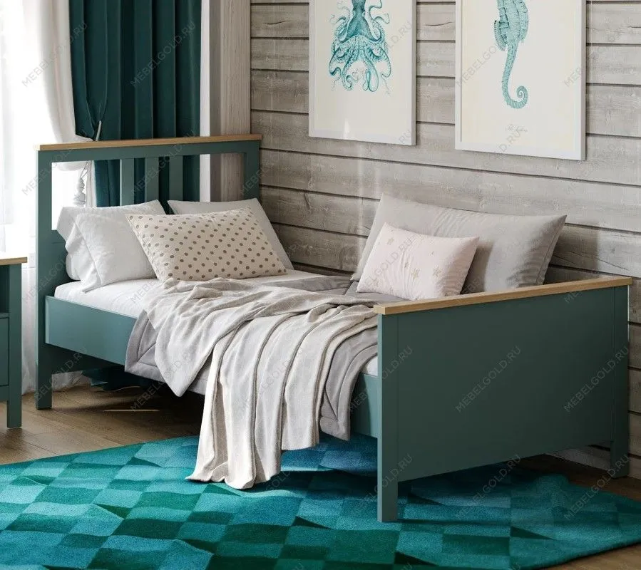 САГА кровать одинарная 90х200 темно-бирюзовая/ясень | изображение 4