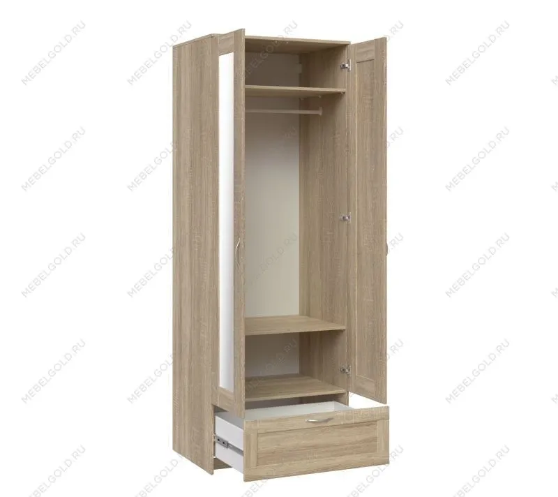 БРИМНЭС / СИРИУС Шкаф двухдверный ИКЕА / IKEA с одним выдвижным ящикам и двумя зеркалами, Дуб Сонома | изображение 2